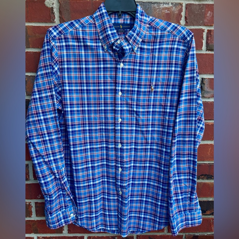 Polo Ralph Lauren Men’s Medium Long Sleeve Button Down Blue & Red Plaid Shirt